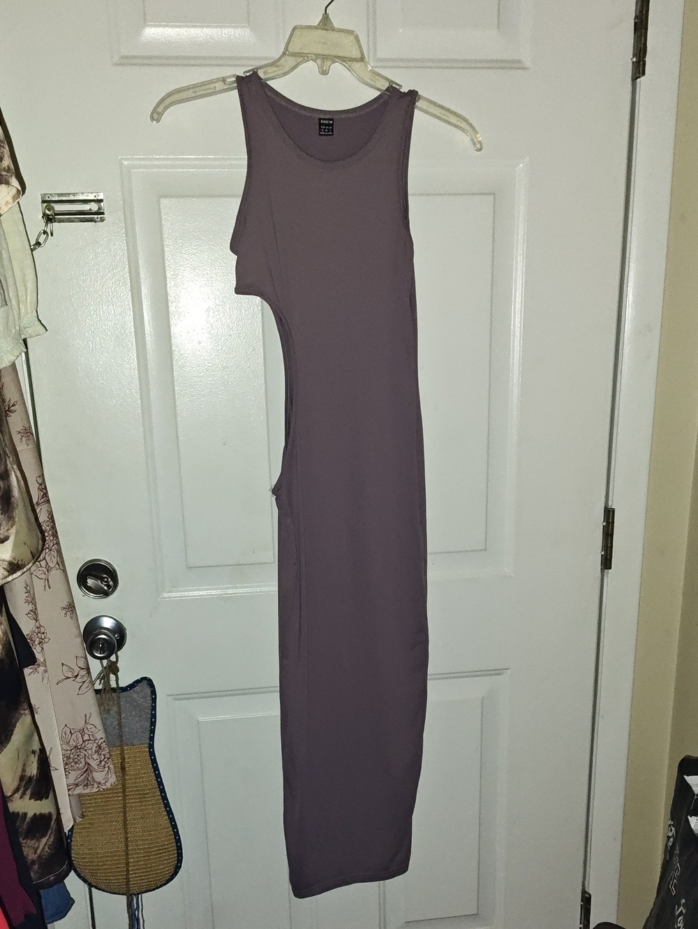 SHEIN One-Shoulder Side-Cut Midi Dress in Mauve